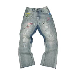 High Street Letter Embroidery Washed Blue Baggy Jeans for Men Straight Vintage Loose Casual Denim Pants Oversized Ropa Hombre
