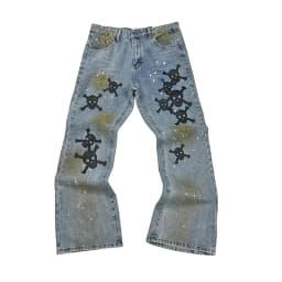 High Street Letter Embroidery Washed Blue Baggy Jeans for Men Straight Vintage Loose Casual Denim Pants Oversized Ropa Hombre