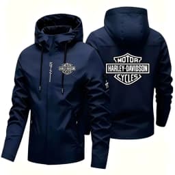 New Harley Davidson Autumn Man Motorcycle Hooded Jacket Outdoors Hiking Windbreaker Jacket Leisure Fashion Printed Zipper Coat