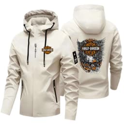 New Harley Davidson Autumn Man Motorcycle Hooded Jacket Outdoors Hiking Windbreaker Jacket Leisure Fashion Printed Zipper Coat