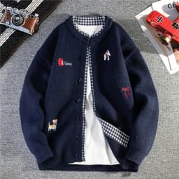 Men's Autumn Winter Knitted Cardigan Single Breasted Embroidered Warm Sweater Jacket Fashionable and Trendy Brand Men's Clothing