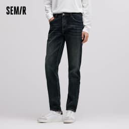 Semir Men Jeans Fleece Lined Stretch Skinny Fit Whisker Wash 2026 Vintage Commuter Warm Slim Urban Casual Denim Trousers