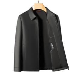 Spring and Autumn's New Haining Casual Leather Jacket, Men's Lapel Leather Jacket, High-End Large-Sized Goatskin Coat