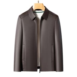 Spring and Autumn's New Haining Casual Leather Jacket, Men's Lapel Leather Jacket, High-End Large-Sized Goatskin Coat