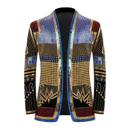 Men African Inspired Multicolor Sequin Blazer Shawl Lapel Gold Geometric Pattern Slim Fit Jacket Wedding Groom Tuxedo For Party Prom