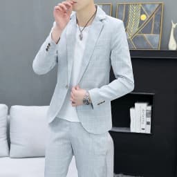 Korean Slim Fit Two-Piece Suit Set Casual Trendy British Style Spring Autumn Handsome Coat with Trousers Hair Stylist Fashion