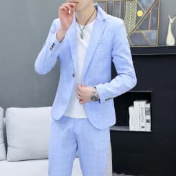 Korean Slim Fit Two-Piece Suit Set Casual Trendy British Style Spring Autumn Handsome Coat with Trousers Hair Stylist Fashion