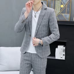 Korean Slim Fit Two-Piece Suit Set Casual Trendy British Style Spring Autumn Handsome Coat with Trousers Hair Stylist Fashion