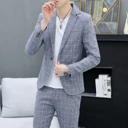 Korean Slim Fit Two-Piece Suit Set Casual Trendy British Style Spring Autumn Handsome Coat with Trousers Hair Stylist Fashion