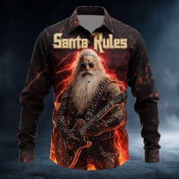 Christmas Men's Santa Claus Rock Guitar Shirt Button Up Shirt Long Sleeve Funny Christmas Gifts Spring 3D Print Collared Shirts