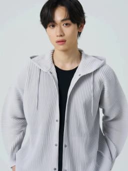 Miyake Pleated Drawstring Hooded Cardigan Men Wrinkle Resistant Relaxed Fit Long Sleeve Casual Top