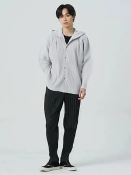 Miyake Pleated Drawstring Hooded Cardigan Men Wrinkle Resistant Relaxed Fit Long Sleeve Casual Top