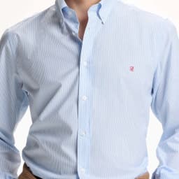 CH Letter Embroidered Solid Color Stripe Long Sleeve Shirt Men Point Collar Regular Fit Luxury Touch Premium Cotton Tops