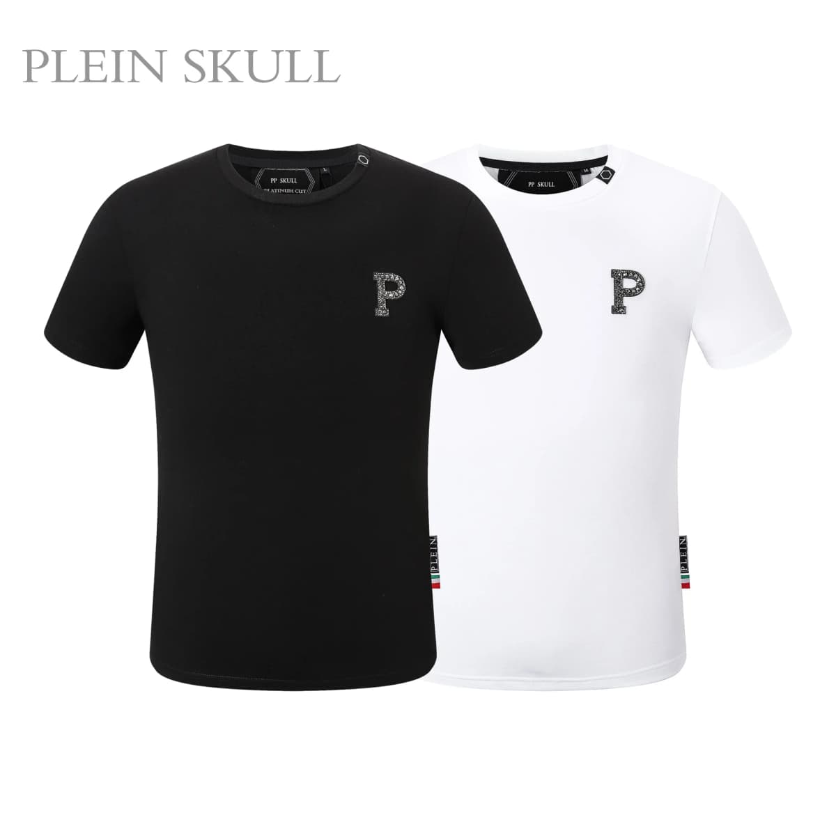 PLEIN SKULL Men's High Stretch Short Sleeve Top Classic Summer Breathable High Street T-shirt Round Neck Business Sports shirt