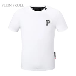 PLEIN SKULL Men's High Stretch Short Sleeve Top Classic Summer Breathable High Street T-shirt Round Neck Business Sports shirt