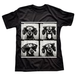 1Pcs 100% Cotton Dachshund Wearing Sunglasses Photo Collage Print O-Neck Short Sleeves T-Shirt Print Plus Size Comfortable Casual Wear, Machine Washable