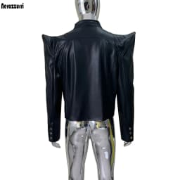 Nerazzurri Spring Autumn Cool Black Short Pu Leather Jacket Men Shoulder Pads Long Sleeve Luxury Streetwear Zip Up Clothes 2026