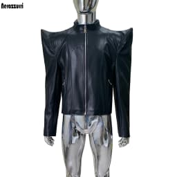 Nerazzurri Spring Autumn Cool Black Short Pu Leather Jacket Men Shoulder Pads Long Sleeve Luxury Streetwear Zip Up Clothes 2026