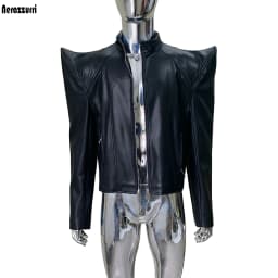 Nerazzurri Spring Autumn Cool Black Short Pu Leather Jacket Men Shoulder Pads Long Sleeve Luxury Streetwear Zip Up Clothes 2026