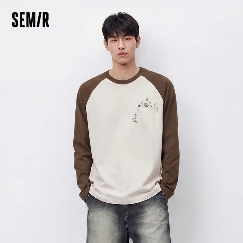 Semir Men Tshirt Long Sleeve Raglan Sleeve Retro College Style 2026 Autumn Couple Pullover Casual Everyday Top Daily