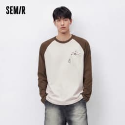 Semir Men Tshirt Long Sleeve Raglan Sleeve Retro College Style 2026 Autumn Couple Pullover Casual Everyday Top Daily