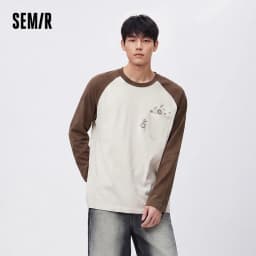 Semir Men Tshirt Long Sleeve Raglan Sleeve Retro College Style 2026 Autumn Couple Pullover Casual Everyday Top Daily