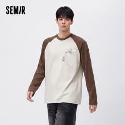 Semir Men Tshirt Long Sleeve Raglan Sleeve Retro College Style 2026 Autumn Couple Pullover Casual Everyday Top Daily