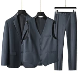 High-End Large Size Men's Three-Piece Suit Set - Business Formal Wedding Dress Coat Vest Trousers Combo for Plus Size Men