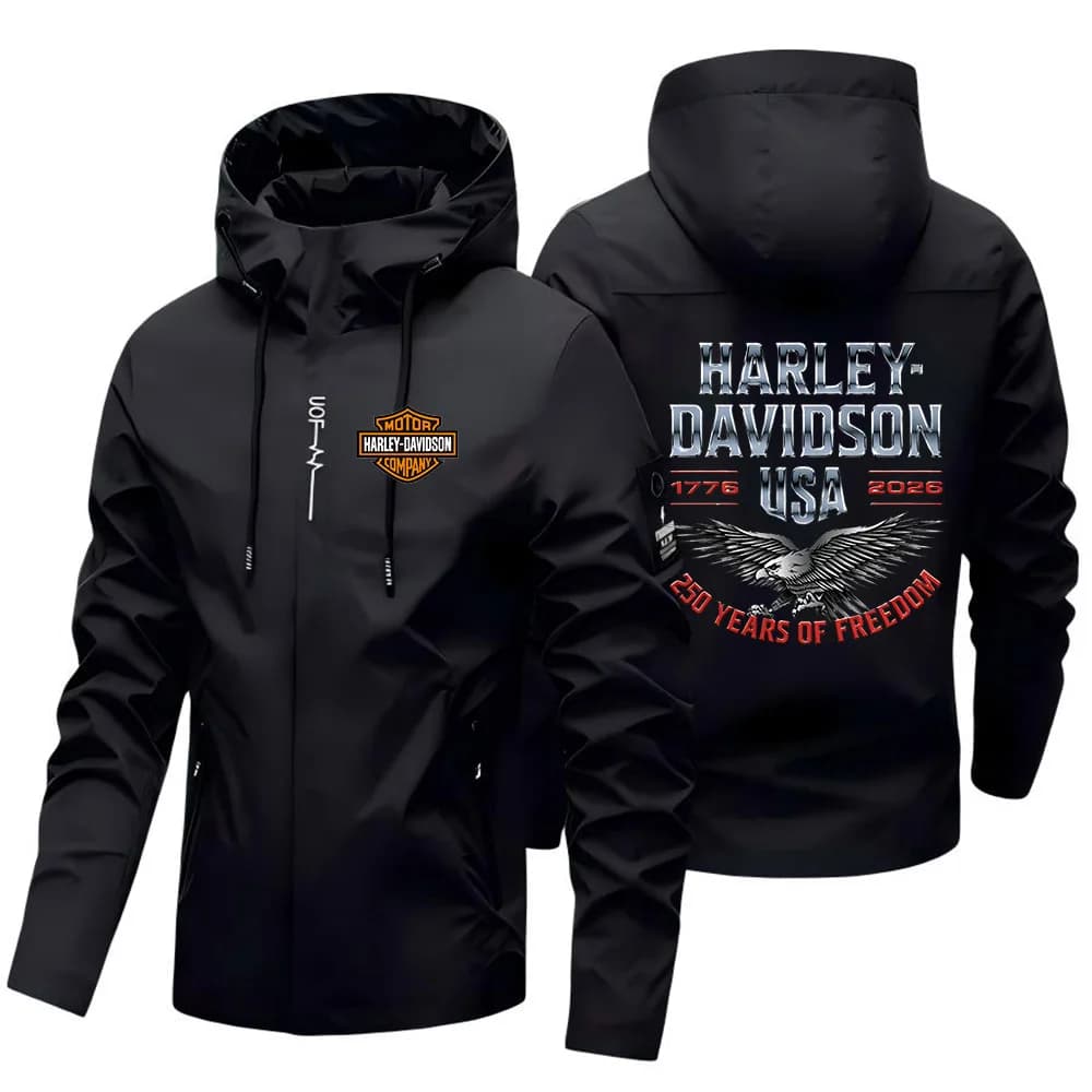 2026 Harley Davidson Man Autumn Hooded Jacket Motorcycle Windproof Coat Outdoors Mountaineering Zipper Jacket Casual Fashion Top