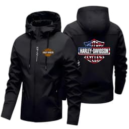 2026 Harley Davidson Man Autumn Hooded Jacket Motorcycle Windproof Coat Outdoors Mountaineering Zipper Jacket Casual Fashion Top