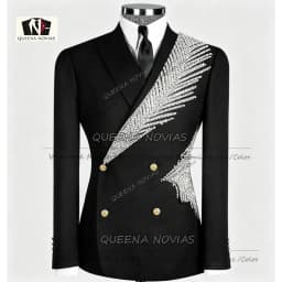 Handmade Heavy Beading Sequin Suits Men 2 Piece Sets Double Breasted Groom Prom Blazer Customized Man Wedding Tuxedo Trousers