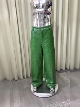 Nerazzurri Autumn Waterproof Baggy Long Shiny Bright Green Pu Leather Wide Leg Pants for Men Luxury Streetwear Menswear Clothes