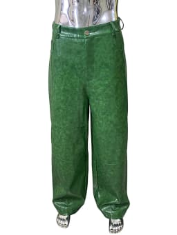 Nerazzurri Autumn Waterproof Baggy Long Shiny Bright Green Pu Leather Wide Leg Pants for Men Luxury Streetwear Menswear Clothes