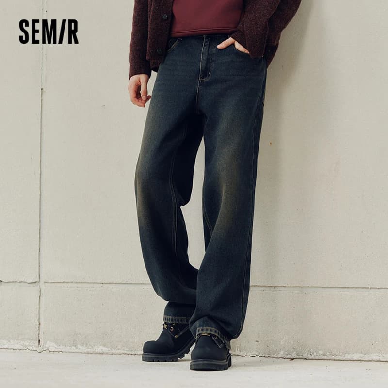 Semir Jeans Men Vintage Washed Whiskered Loose Fit Straight Leg Classic Casual Pants 2025 Autumn Winter