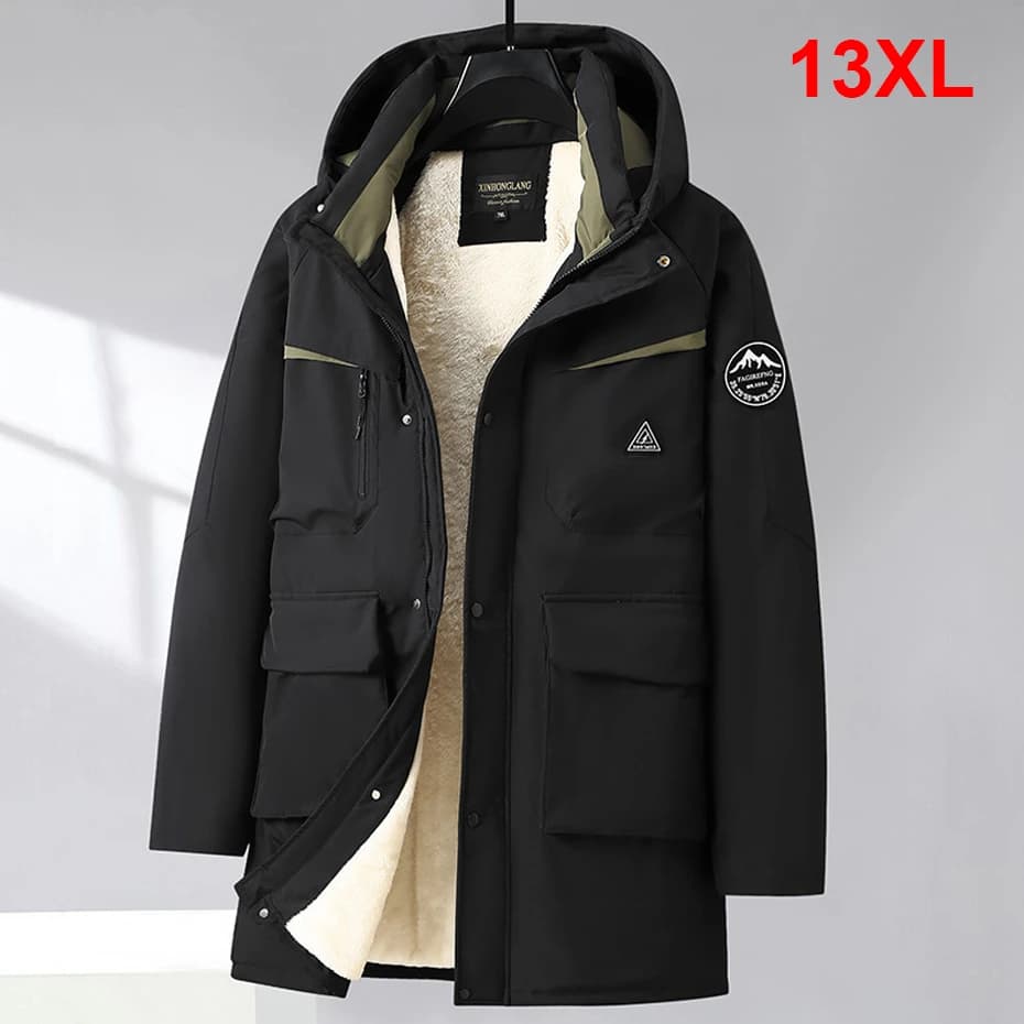 Winter Cargo Parkas Men Thick Fleece Jacket Coats Plus Size 13XL Camp Parkas Waterproof Casual Winter Long Jacket Male Big Size