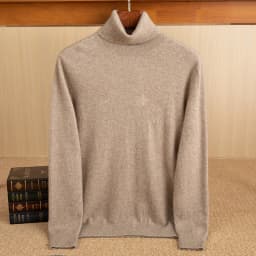 100% Pure Cashmere Sweater Men's High Collar Solid Color Pullover Fashion New Knit Undercoat Autumn and Winter Long Sleeve