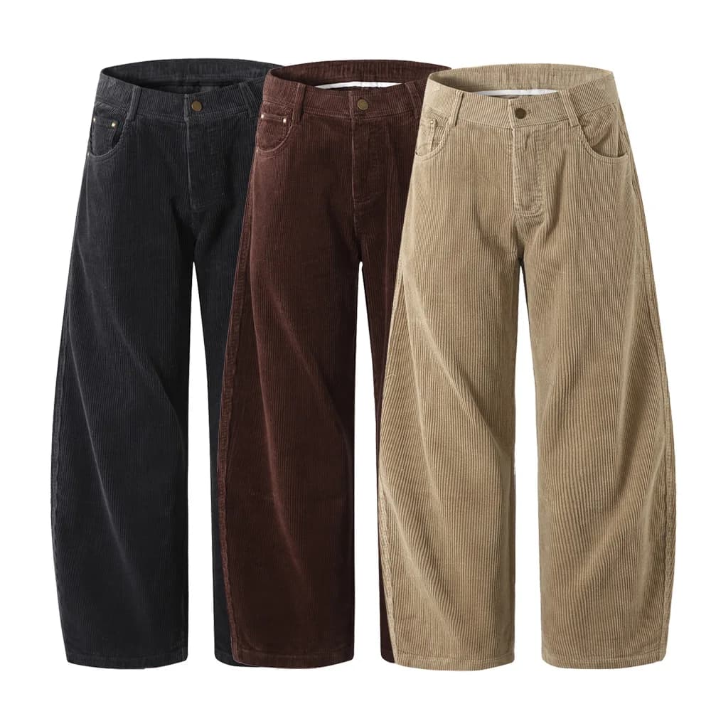Men Corduroy Wide Leg Straight Pants Japan Korean Streetwear Fashion Loose Casual Vintage Stripe Cargo Trousers Man Harem Pant