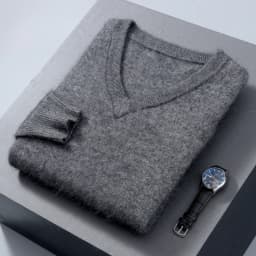 Men's 100% Pure Mink Cashmere Sweater V-neck Pullover Knit Bottoming Shirt Autumn And Winter New Long-Sleeve High-End Mink Tops