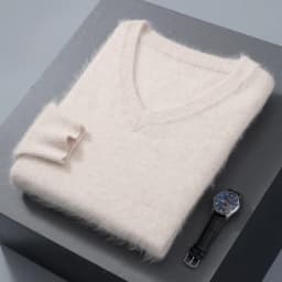 Men's 100% Pure Mink Cashmere Sweater V-neck Pullover Knit Bottoming Shirt Autumn And Winter New Long-Sleeve High-End Mink Tops