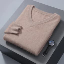 Men's 100% Pure Mink Cashmere Sweater V-neck Pullover Knit Bottoming Shirt Autumn And Winter New Long-Sleeve High-End Mink Tops