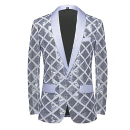 Fashion Singer Luxury Sequin Suit One Button Jacket Blue / Red / Silver Men Dance Party Bar KTV Trend Casual Large Plaid Blazers