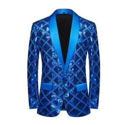 Fashion Singer Luxury Sequin Suit One Button Jacket Blue / Red / Silver Men Dance Party Bar KTV Trend Casual Large Plaid Blazers