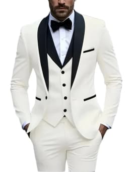 White Slit Mens Suits 3 Piece Black Shawl Lapel Casual Groom Tuxedos for Wedding Groomsmen Suits Men 2025 (Blazer+Vest+Pant)