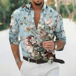 Spring and autumn fashion men's long sleeved Hawaiian shirt men's 3D printed flower shirt men's trendy top