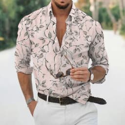 Spring and autumn fashion men's long sleeved Hawaiian shirt men's 3D printed flower shirt men's trendy top