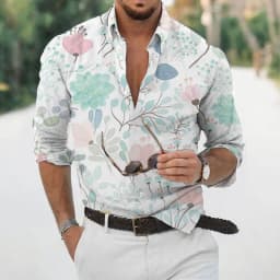 Spring and autumn fashion men's long sleeved Hawaiian shirt men's 3D printed flower shirt men's trendy top