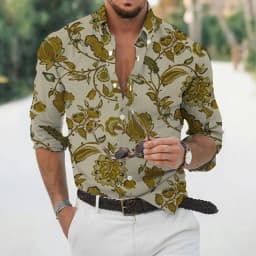 Spring and autumn fashion men's long sleeved Hawaiian shirt men's 3D printed flower shirt men's trendy top