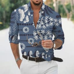 Spring and autumn fashion men's long sleeved Hawaiian shirt men's 3D printed flower shirt men's trendy top