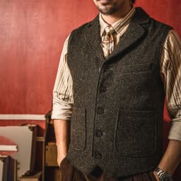 MJ-0004B 100% Wool Vintage Stylish Waistcoat 560 GSM Mens Casual Tweed Vest Red Tornado