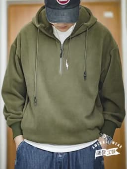 Maden Double-sided Polar Fleece Sweatshirt for Men Thickened Warm Hoodies Autumn and Winter Solid Color Straight-fit Outerwear